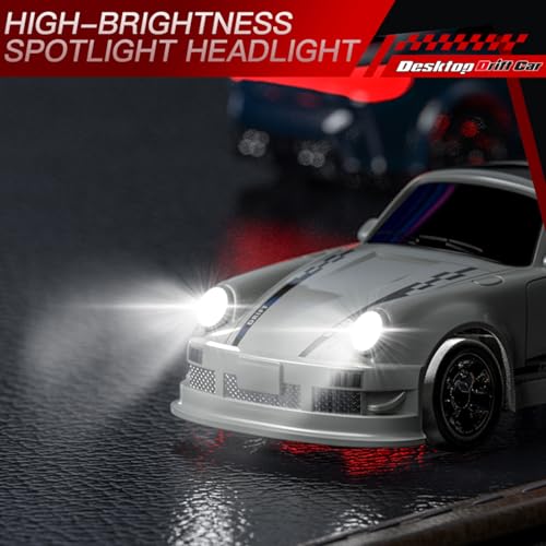 Image of 1:64 Scale Mini RC Drift Car, 2.4GHz 4WD Desktop Drift Car (White) | Handheld Drift Car, Full Proportional Model Vehicle with LED Lights, Multiple Drift Modes, Racing Sport Toy for Adults Teens