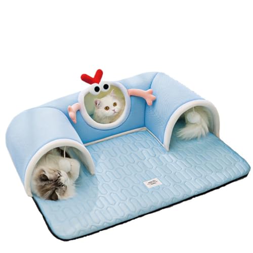 Muadress(ムアドレス) 猫 ベッド トンネル 猫トンネル 多頭飼い 超大空間 取り外し可能 夏 ひんやり 年中使える マット ペットハウス 猫ハウス 滑り止め かわいい 柔らかい 丈夫 水洗い可能 隠れ家 組立簡単 ストレス発散 運動不足 (ブルー