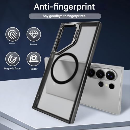 Image of DIZORO Compatible with Samsung Galaxy S26 Ultra 5g Case, Compatible with Wireless Charging, with Camera Stand, Military Grade Drop Tested,Translucent Hard Back Soft Edge Back Cover (Black)