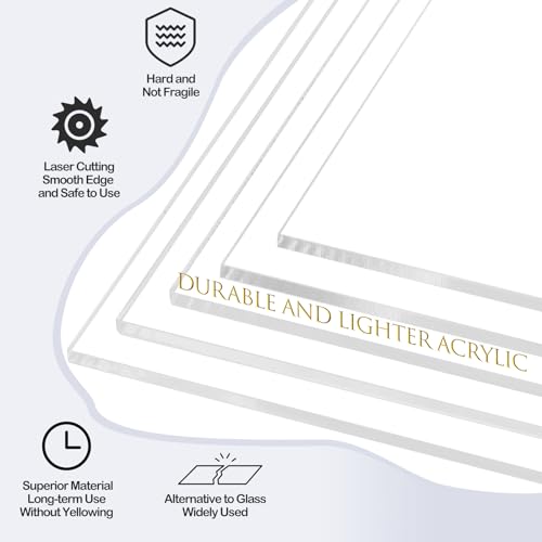 Image of 10 Pack 8 inchx10 inch Clear Acrylic Sheets 1 /8 inch Thick (3mm) Cast Acrylic Plexiglass Sheet Transparent Plastic Sheets for Sign, Laser Engraving and Cutting, Crafting, DIY Display Projects