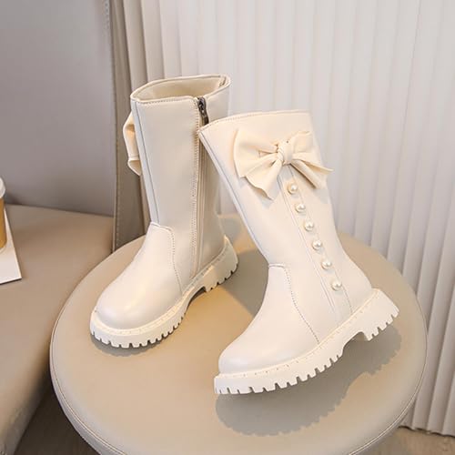 Girls Riding Boots Toddler Fall Combat Boots Kids Leather Snow Booties Little Kid Cute Side Zipper Shoes with Bow Flat Casual Boot4
