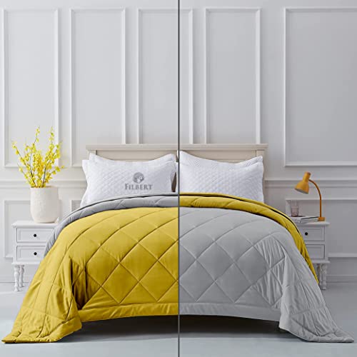 Image of Filbert Reversible Microfiber 250 GSM Diamond Stitch Double Bed Comforter Blanket for All Season Light Weight (92 inch x 106 inch Inches /233cm x 269cm) - Comforter King Size|Silver /Gold Yellow