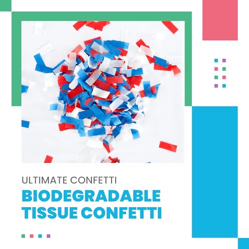 Image of Ultimate Confetti, Red, White and Blue Biodegradable Confetti - Rectangular Flame-Resistant Tissue Paper Confetti for Cannon and Launcher use - Best for Gender Reveal, and Parties - 20 lb, 320 oz