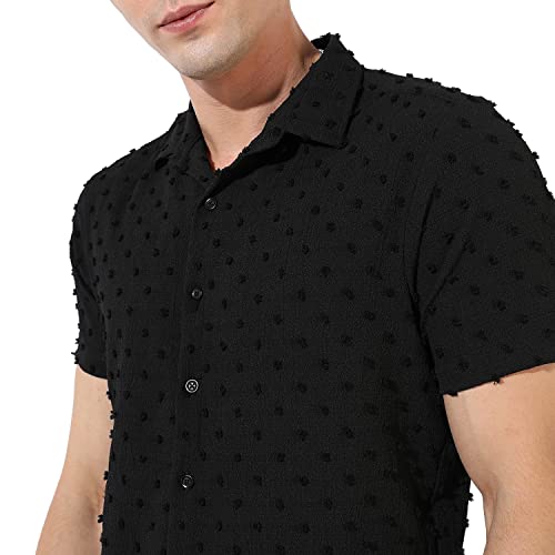 Image of CAHOOT Men's Button Up Shirt for Casual Wear | Regular Fit | Poly Lycra Shirt Crafted with Short Sleeve & Enhanced Stretch Comfort Fit for Everyday Wear