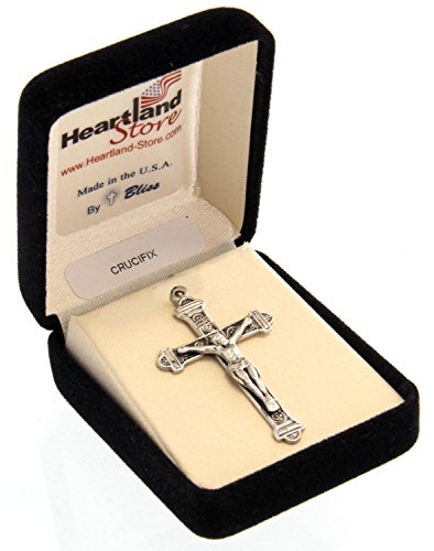 Heartland Store Men's Crucifix Sterling Silver Pendant Necklace- 24" Rhodium-Plated Heavy Curb Chain, Tarnish-Resistant, Meaningful Necklace, USA-Made2