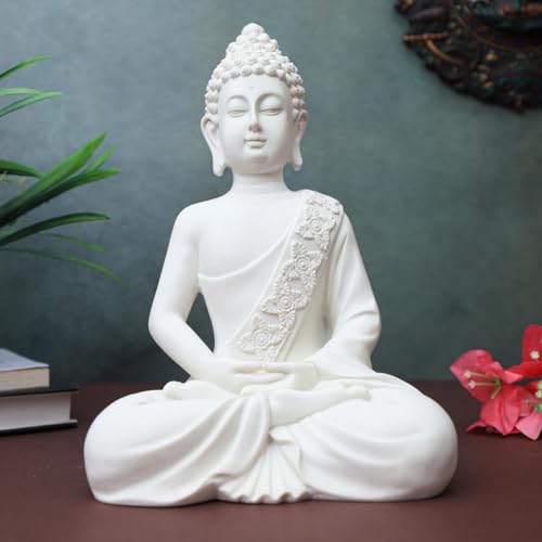Image of The Advitya Buddha Idol for Home Decor | White Gautam Buddha Statue Showpiece for Living Room, Office & Temple | Resin Shakyamuni Buddha Figurine | Housewarming Gift (White |10 inch)