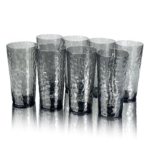Yalin Lot de 8 gobelets en plastique acrylique réutilisables, empilables, sans BPA, incassables, lavables au lave-vaisselle, gris