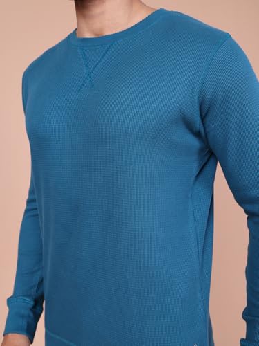 Image of Rupa Colors Waffle Texture Full Sleeves T-Shirt for Men, 100% Cotton with Breathable Fabric, Ribbed Crew Neck, Super Stretchable, Anti-Fungal Dye, Pack of 1