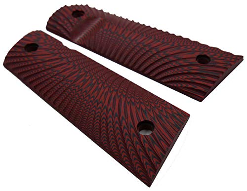 Cool Hand 1911 Grips, Magwell Cut, Full Size(Government/Commander), Sunburst Texture,G10, Ambi Safety Cut Red/Black