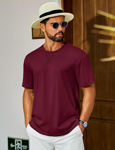 Cotrasen Men's T Shirts Cotton Drop Shoulder Short Sleeve Shirts for Men Casual Soft Comfort Loose Fit Mens Summer Tee Shirts