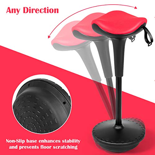 Image of Giantex Wobble Stool Standing Desk Chair W /Adjustable Height 25.5 inch-33 inch and Saddle Seat for Home and Office Swivelling Balance Perch Stool(Red & Black)