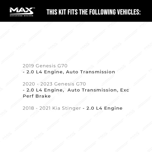 Image of Max Advanced Brakes Rear Brake Kit Compatible With 2019 2020-2023 Genesis G70 2.0 Engine Compatible With Kia Stinger Replacement Premium OE Disc Brake Rotors and Ceramic Brake Pads