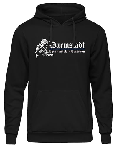 UGLYSHIRT Darmstadt Ehre und Stolz Herren Kapuzenpullover | Darmstadt Pullover Darmstadt Trikot Fanartikel Darmstadt Hoodie Fussball Hessen Stadt Sport Skyline | M1 FB Schwarz (XL)