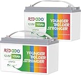 Redodo 2 Pack 12V 100Ah LiFePO4 Battery, Deep Cycle Battery with 100A BMS, Group 31 Lithium Battery with 10 Years Lifetime, 4000-15000 Cycles, Perfect for RV, Solar Home, Trolling Motor, Off Grid