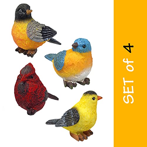 Song Bird Garden Statues - Set Of 4 Assorted Bird Figurines Cardinal, Bluebird, Goldfinch And Robin - Decorative Birds For Home Spring Décor - Approximately 3 Inches Tall #TOP1