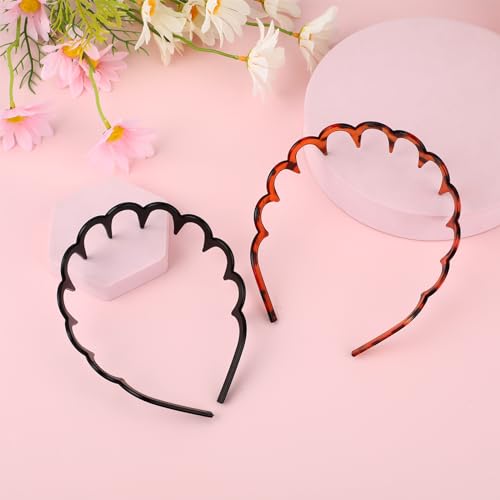Zickzack Haarreif 4 Stück Haifischzahn Haarkamm Haarband Gewellte Kunststoff Stirnband Make Up Haarreif für Sport Fitness Tägliches für Damen Und Mädchen (Schwarz/Leopard)