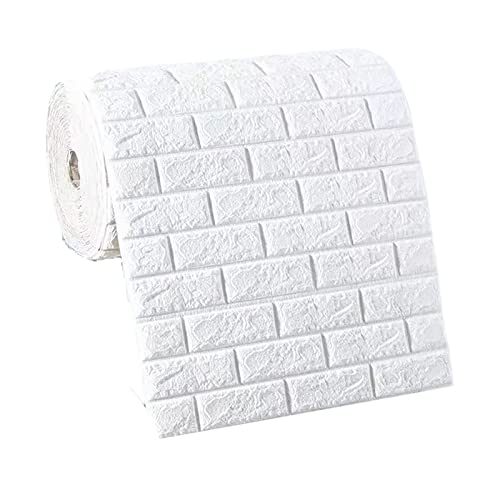 Paneles De Pared 3D Material De Espuma PE Impermeable a Prueba De Humedad Patrón De Ladrillo Pegatinas De Pared Autoadhesivas 10m/20m, para Casa Oficina White,20m Cover