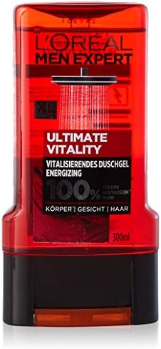 L'Oreal Paris L'Oréal Men Expert Ultimate Vitality Shower Gel for Men, Grape Vine Extract Cleans and Revives Men's Skin (Face, Body and Hair) Gently Without Drying Out, 1 x 300 ml
