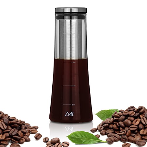 Zell Cold Brew Coffee Maker | Premium Borosilicate Glass| Fine Mesh Stainless Steel Filter | Perfect For Iced Coffee, Iced Tea Or Fruit Infused Water | 1 Quart (1000 Ml) #TOP17