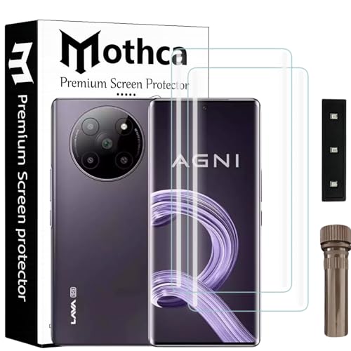 Image of Mothca Curved UV Tempered Glass Screen Protector for Lava Agni 2 | Transparent | Pack of 2 | Borderless Full Screen Coverage with UV Installation Kit