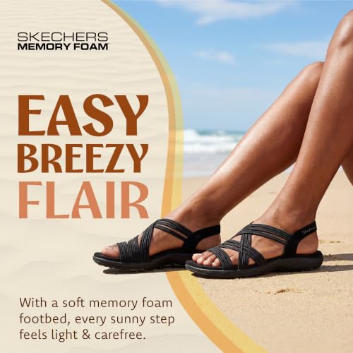 Image of Skechers Women's Reggae Slim Simply Stretch Sandal | Skechers Memory Foam Footbed, Stretch Fit, Machine Washable, Vegan, Strappy Gore Slingback Sandal