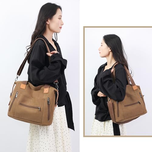 DOURR Women Canvas Shoulder Handbags Casual Cross body Bag Work Travel Commuter Tote2