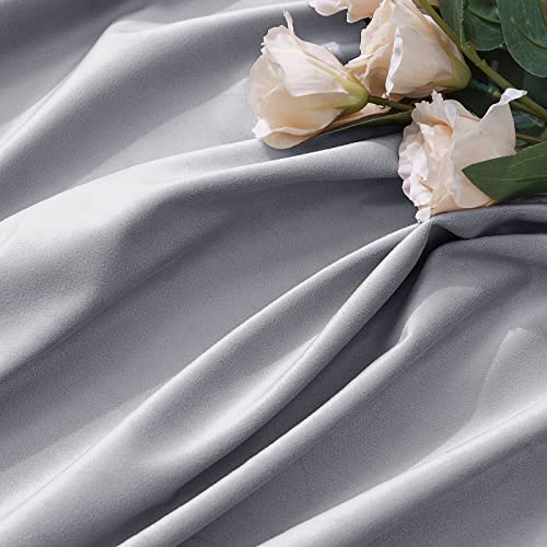 Image of MIULEE Greyish White Velvet Blackout Curtains 52x72 inches 2 Panels | Luxury, Thermal Insulated, Super Soft Window Drapes for Bedroom Living Room, Rod Pocket & Back Tab