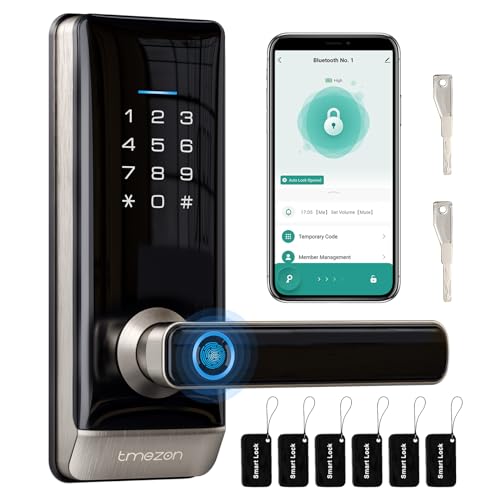 Smart Door Lock, TMEZON Keyless Entry Door Lock Fingerprint Door Lock with Keypad Digital Lock with Handle for Home, Rental, Office and Hotel TUYA Remote Control/IC Cards/Codes/Keys/Fingerprints