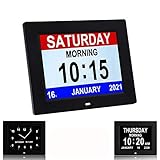 3 Color Display 8-inch Ultra Large Display Digital Day Clock with 8 Alarms, Non-Abbreviated Day & Mo