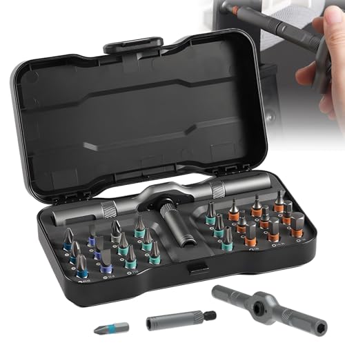 New 24 in 1 Magnetic Ratchet Screwdriver Set with S2 Steel Bits & Detachable T-Handle, Portable Tool Kit in Case for Home DIY, Computer, Electronics Repair, Furniture (1)