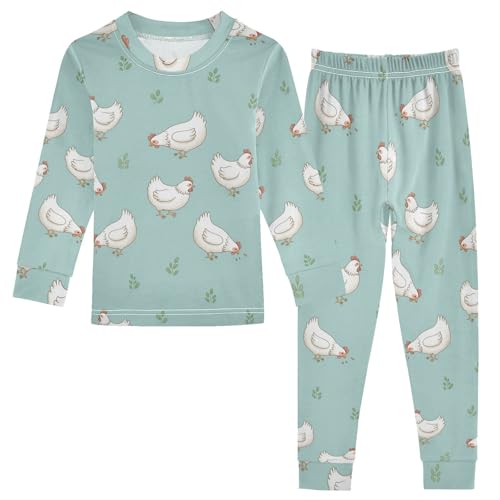 Pajama Sets Long Sleeve Chicken Pattern on Fabric Soft Comfy Sleepwear 2 Piece PJS 3-8T