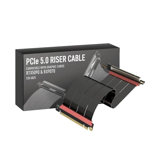 Image of LINKUP PCIE 5.0 Riser Cable | for Vertical GPU Mount | Right Angle | Graphics Card GPU Ready | Usable with PCIe 4.0 & RX 9070 / RTX5090 | 25cm (Total Length: 29cm)