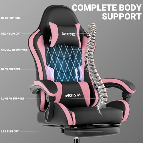 Image of Ergonomic Gaming & Office Chair, Footrest, Racing Design Black /Pink | PVC with headrest,lumbar, Adjustable Height recliner for adults 2D-Linkage Armrests for 300LBS