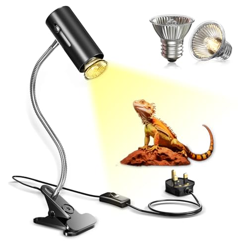 GlowUp Tortoise Heat Lamp with 2Pack 50W UVA/B Heat Bulb,360° Rotatable Reptile Heat Lamp Holder with Switch,150W Basking Light Fixture with Clamp for Bearded Dragon,Lizard,Turtle