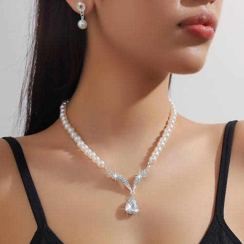 Collares y aretes de perlas para invitadas de banquetes y fiestas 2