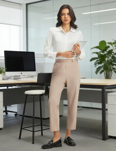 Image of baleaf Women's Golf Pants 25 inch Deep Pockets with Belt Loop Stretch Travel Casual Work Petite Ankle Slacks Lightweight