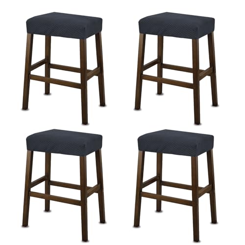 Image of NeColorLife Rectangle Bar Stool Covers Waterproof,Dark Gray,4 Pack | Stretch Saddle Seat Covers for Counter Height, Kitchen Island, and Vanity Bar Stools, Protecting Seats from Daily Wear