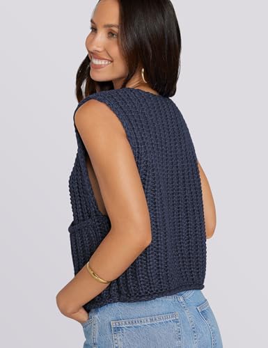 Image of UEU Womens Chunky Sweater Vest Button Down Sleeveless Cardigan V Neck Crop Crochet Knit Tops 2025 Fashion Trendy Clothes