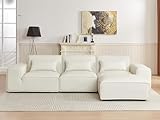 134' Oversized Minimalist-Modern Modular Sectional Sofa, Low Profile Feather Deep Seats Upholstered in Imitation Leather, White