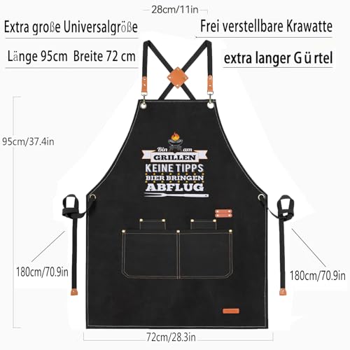 XCSJKJ Grillschürze für Männer Persönlich Grillen Geschenk BBQ Schürze Küchenschürze, Männer Geschenkideen Grillschürze Lustig Schürzen Bin am Grillen Schwarz Schürzen (Kreuzriemen Stil-4 Taschen)