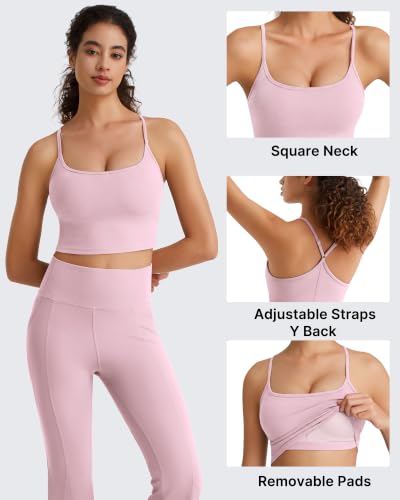 Image of G4Free BareFeel Women's Sports Bra Padded Square Neck Adjustable Spaghetti Straps Y Back Gym Casual Yoga