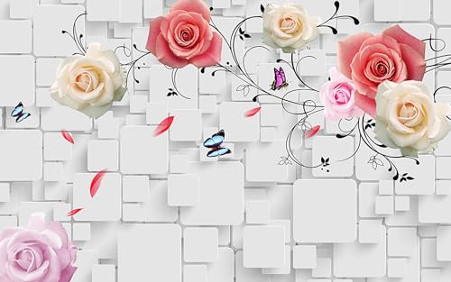 Papel Pintado Pared Dormitorio 270X400 Geometría De Las Flores No Autoadhesivo Mural Panorámico,Lienzo Al Óleo Decoración De Salón,Papel Pintado 3D No Tejido Para Sala De Estar, Dormitorio