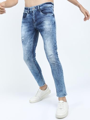 Image of Highlander Mens Tapered Fit Denim Jeans|Jeans for Man Regular Length|Distressed Jeans |Mid-Rise|Stylish Casual Wear with Stretchable Fabric for Everyday Comfort