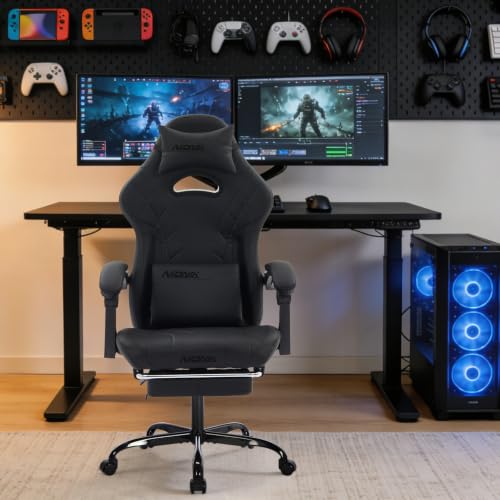 Image of Gaming Chair with Footrest and Massage Lumbar Support, Ergonomic Computer Gamer Chair, Office Video Game Chairs with Adjustable Height and Backrest (Black)