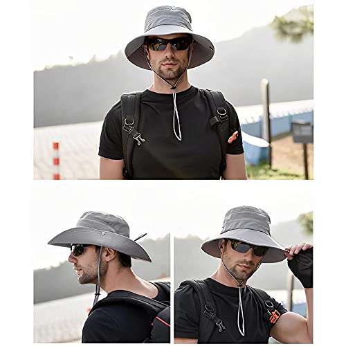Image of GUSTAVE Wide Brim Hat 360 Degree UV-Protection Sun Hat for Men with Neck Flap & Removable Face Cover Outdoor Unisex Sun Hat with Chin Strap, Breathable Sun Hat for Hiking, Fishing, Gardening