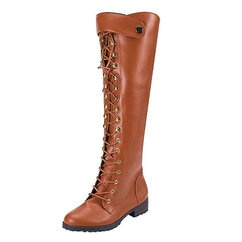Bottes d'extérieur pour femme en cuir jaune avec talon bloc antidérapant