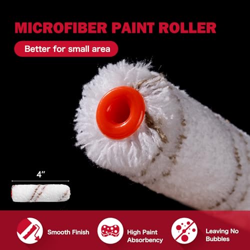 Mister Rui Mini Paint Roller Kit-13 Piece, 4-Inch Microfiber Paint Rollers with Ergonomic Handle, Small Roller Paint Brush, Paint Tray with 3 Liners, Perfect for House Painting, Trim, and Touch-Ups - Image 5