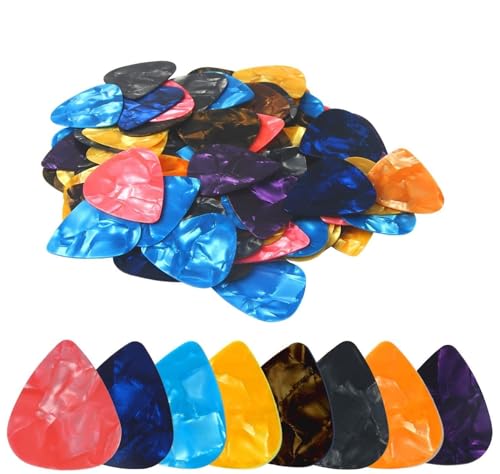 DECYOOL 100 Pack Guitar Picks, 0.71mm Thickness Colorful Celluloid Guitar Picks Plectrums for Bass...