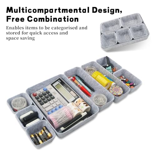8Pcs Felt Desk Drawer Organiser,Versatile Makeup Drawer Organiser Dividers,Small Felt Desk for Home Office Cosmetics Storage Boxes(LightGray) - Image 5