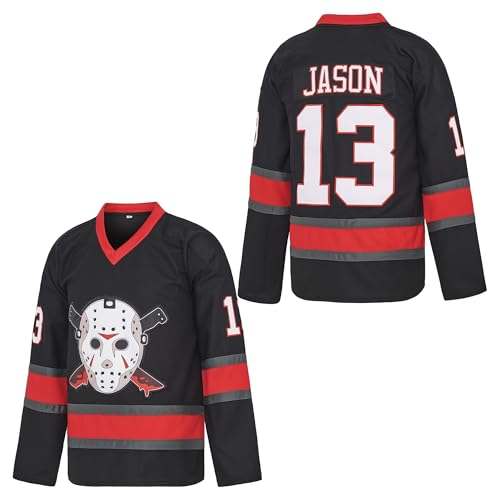 Ucavan Men's Voorhees 13 Hockey Jersey Halloween Stitched Black XXL